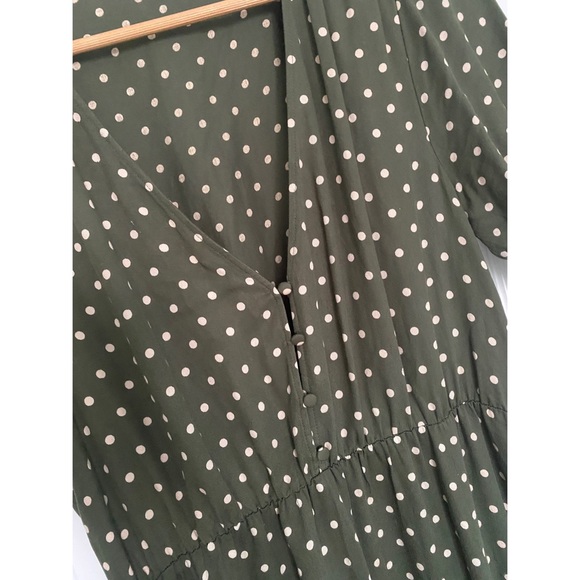 Zara Olive Green polka dot midi dress with v-neck and side slit - Picture 3 of 7